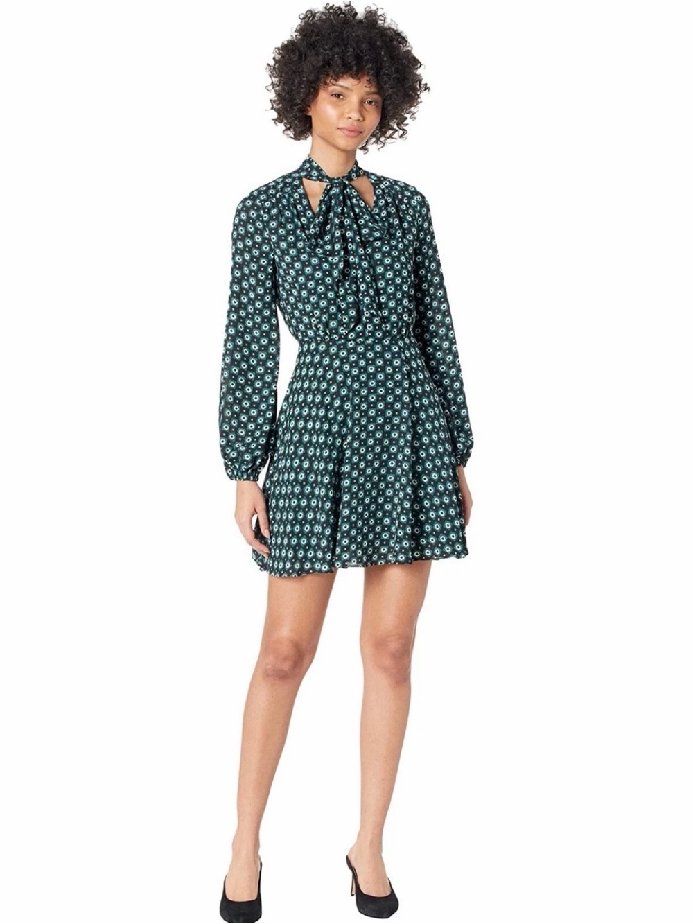 Ted Baker London Emerald Green Floral Tie-Neck A-Line Dress
